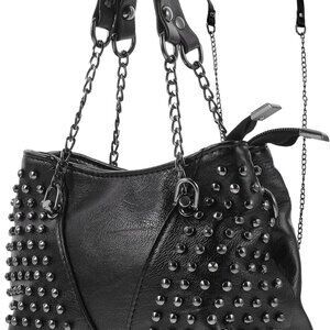 Studded Faux Leather Crossbody Bag Unisex with Chain and Rivets